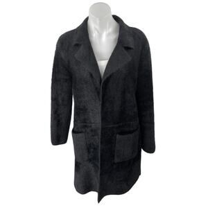 Rebecca Elliot Women's Black Faux Fur Long Sleeve Collar Trench Coat Jacket Sz S